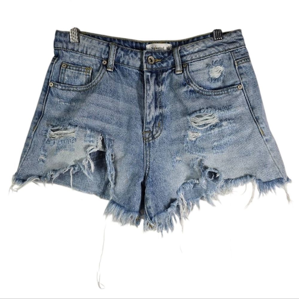 Trendy Distressed Light Blue Denim Shorts